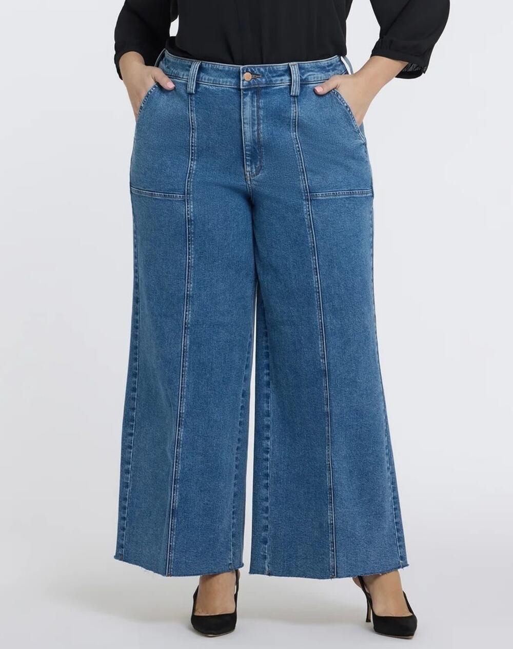 NYDJ Womens Simone Wide Leg Jeans Raw Hem Size 16W Blue Casual Distressed Staple